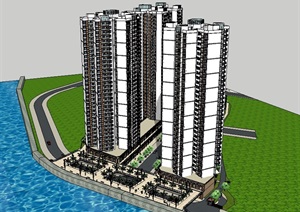 现代高层商业住宅小区建筑SU(草图大师)模型