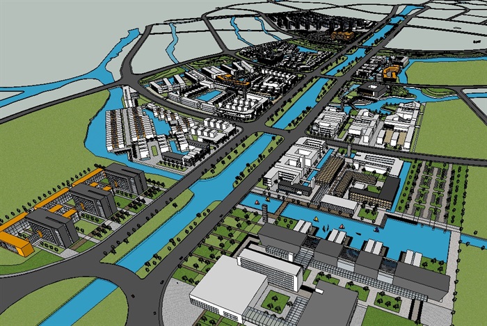 现代城市综合建筑规划设计su模型(1)