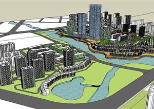 现代某地块城市建筑规划设计SU(草图大师)模型