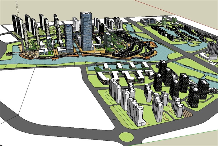 现代某地块城市建筑规划设计su模型(2)