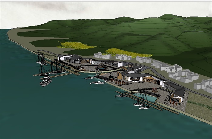 水上活动中心码头建筑设计su模型(1)