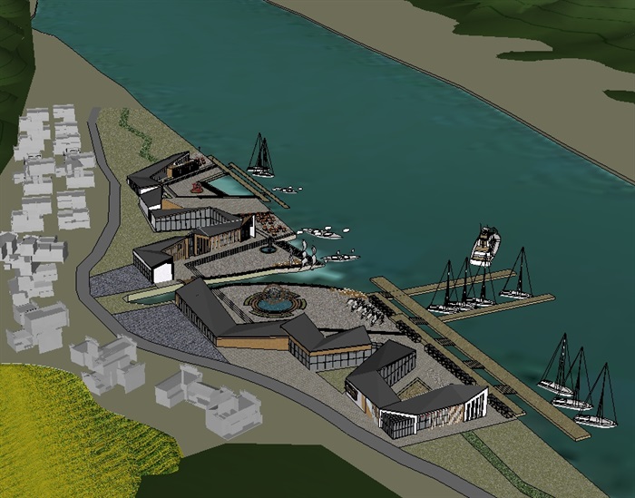 水上活动中心码头建筑设计su模型(3)