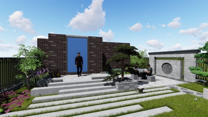 新中式别墅庭院景观方案ＳＵ模型(1)