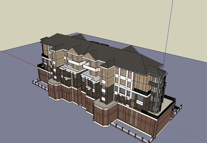 欧式多层花园洋房住宅楼su模型(2)