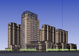 简欧风格商业住宅小区建筑设计SU(草图大师)模型