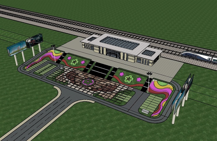 火车站广场建筑设计su模型(1)