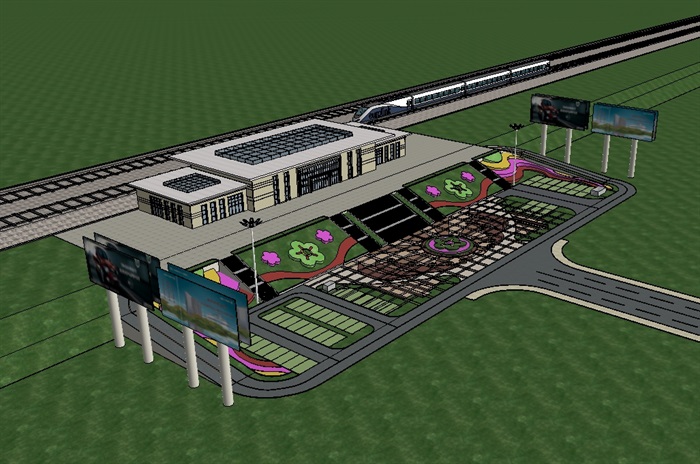 火车站广场建筑设计su模型(2)
