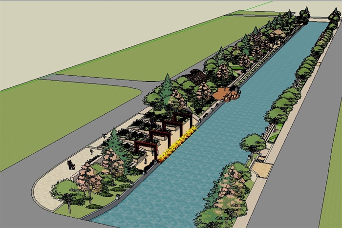 河道景观详细设计su模型(1)