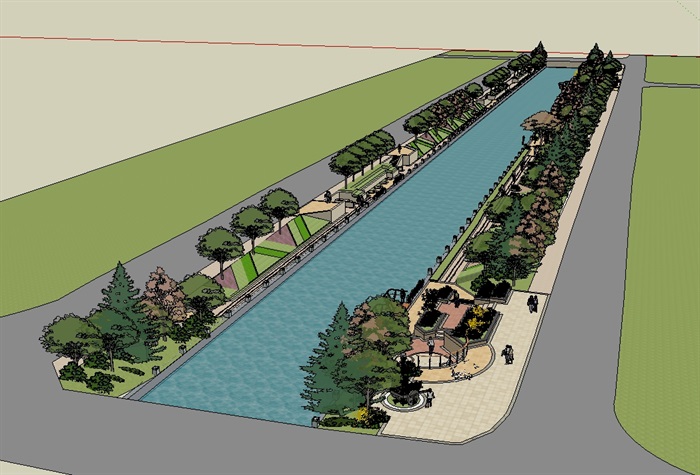 河道景观详细设计su模型(3)