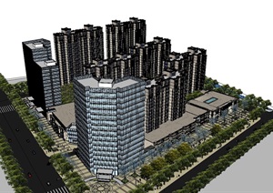 新古典风格商业住宅综合体小区建筑SU(草图大师)模型