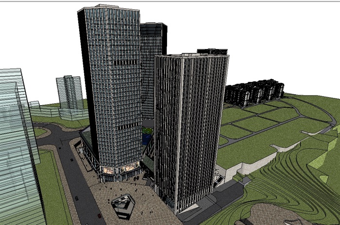 现代风格商业高层办公楼建筑su模型(1)