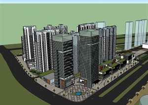现代综合商业住宅小区完整建筑SU(草图大师)模型