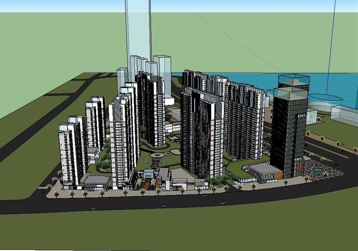 现代综合商业住宅小区完整建筑su模型(2)