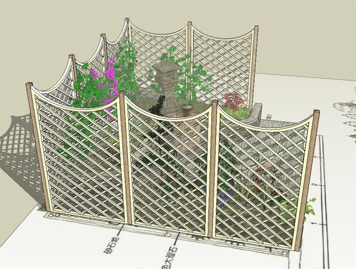 小型庭院花园设计su模型(3)