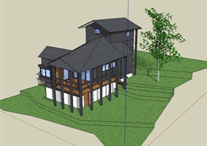 小别墅中式建筑设计SU(草图大师)模型