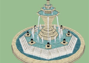 喷水池详细完整景观设计SU(草图大师)模型