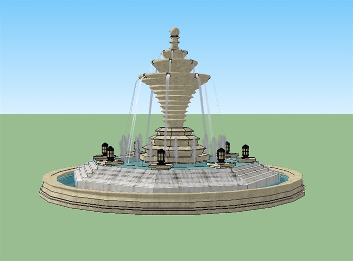 喷水池详细完整景观设计su模型(3)