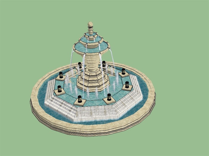 喷水池详细完整景观设计su模型(2)