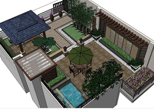 中式风格住宅屋顶花园设计SU(草图大师)模型