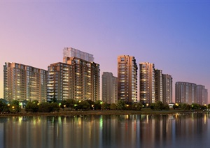 现代滨水高层小区建筑设计psd效果图