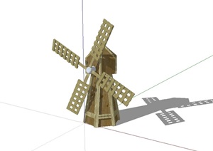 现代全木质风车SU(草图大师)模型