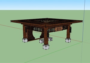 中式木质详细廊架亭模型