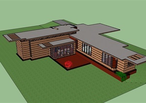 精致的防腐木木屋别墅建筑模型