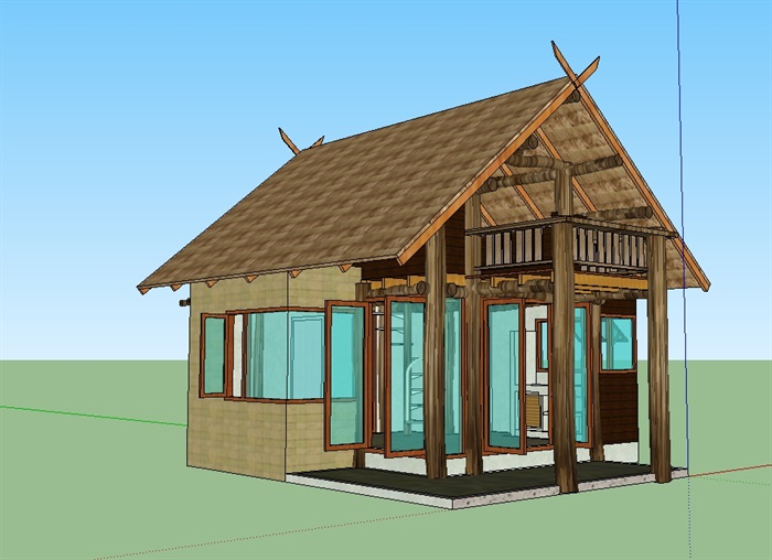 精致的防腐木木屋住宅建筑模型(1)