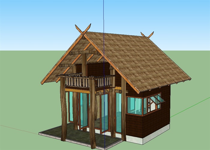 精致的防腐木木屋住宅建筑模型(3)