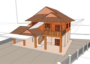 欧式精致的防腐木别墅模型
