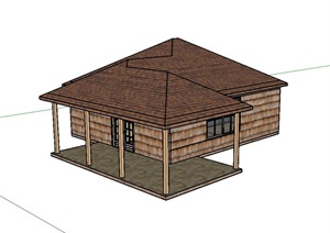 单层欧式防腐木木屋别墅模型