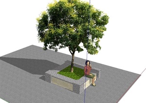 现代完整的方形树池坐凳设计SU(草图大师)模型
