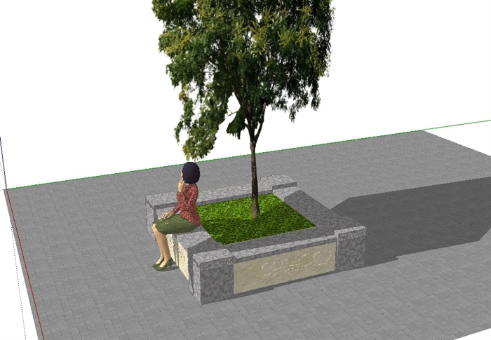 现代完整的方形树池坐凳设计su模型(2)