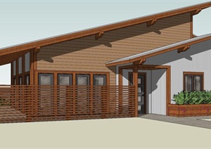 简约中式木制民宅建筑设计SU(草图大师)模型
