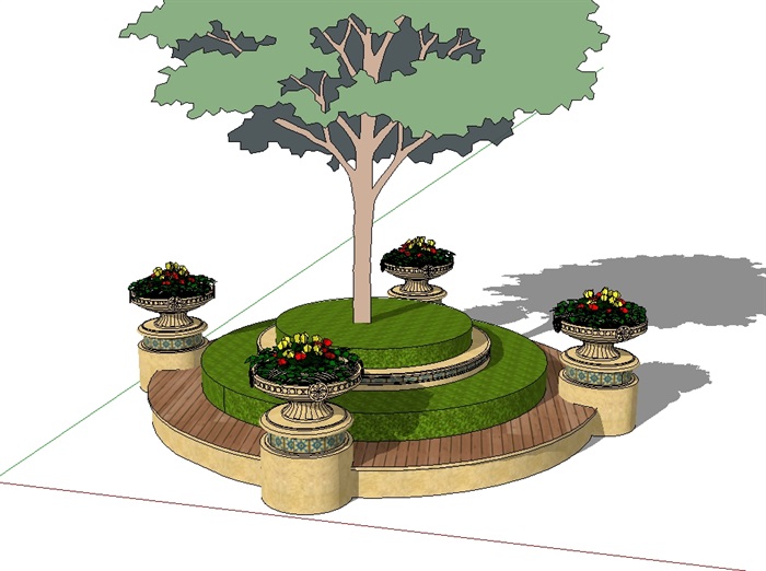 某欧式详细的树池花钵素材设计su模型(1)