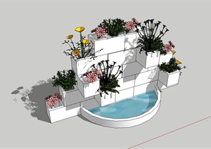 种植器皿花钵景墙设计SU(草图大师)模型