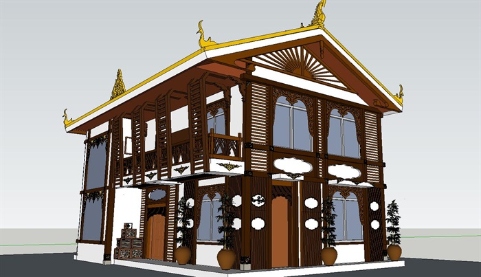 藏式新农村别墅住宅建筑su模型
