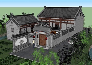 中式风格乡村古建筑房子SU(草图大师)模型