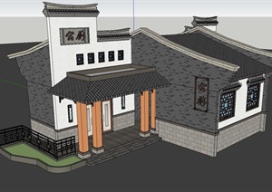 中式徽派建筑公共厕所SU(草图大师)模型
