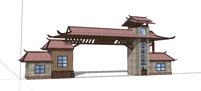 古典中式入口大门模型