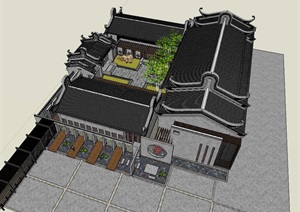 中式古建四合院会所SU(草图大师)模型