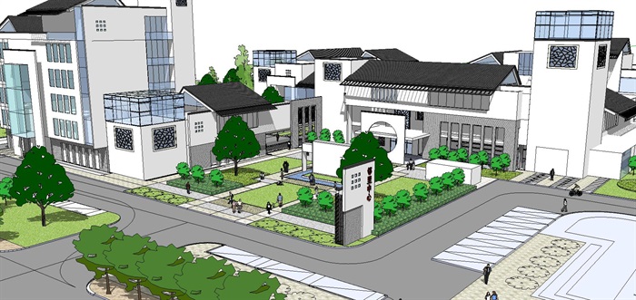 新中式建筑小区住宅建筑SU模型