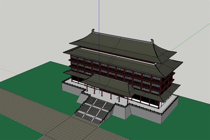 中式唐朝风格酒店建筑模型