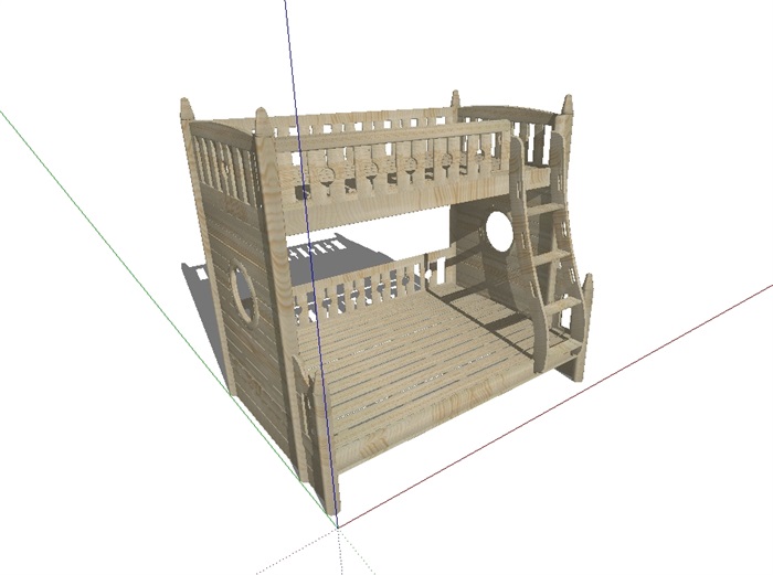 木质详细完整的高低床SU模型(2)