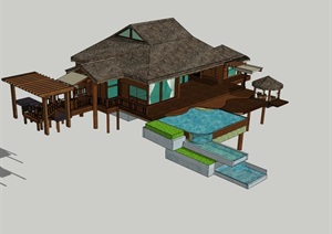 南亚度假酒店建筑设计SU(草图大师)模型
