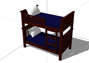 现代室内详细高低床SU(草图大师)模型