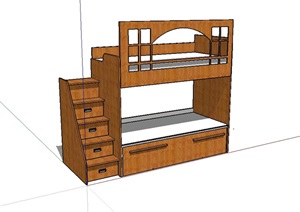 现代木质室内高低床SU(草图大师)模型