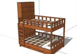 室内完整的木质高低床SU(草图大师)模型