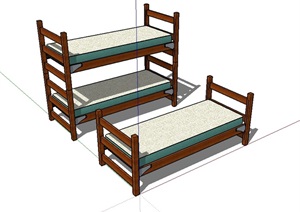 室内详细的高低床SU(草图大师)模型