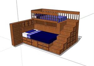 现代室内木质高低床设计SU(草图大师)模型